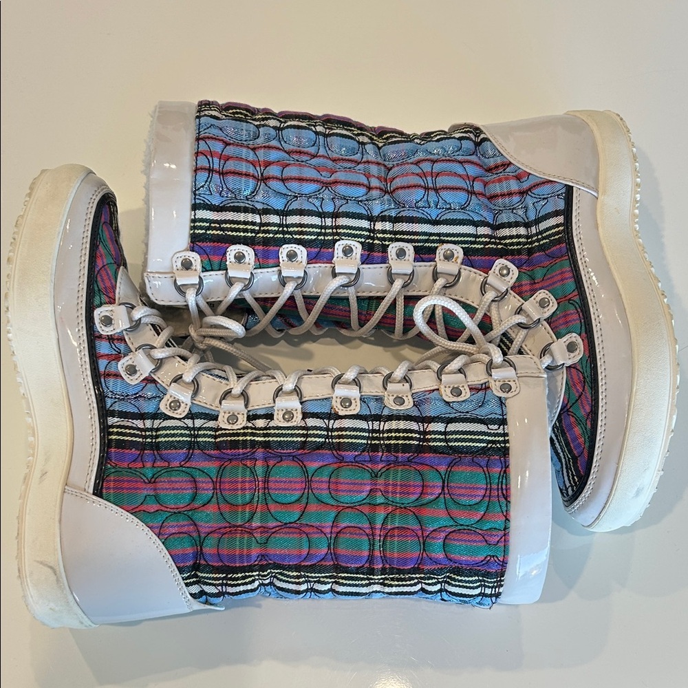 Coach Poppy Peggey Tartan Plaid Quilted Women's Shearling Winter Boots Size 6 - Picture 2 of 12